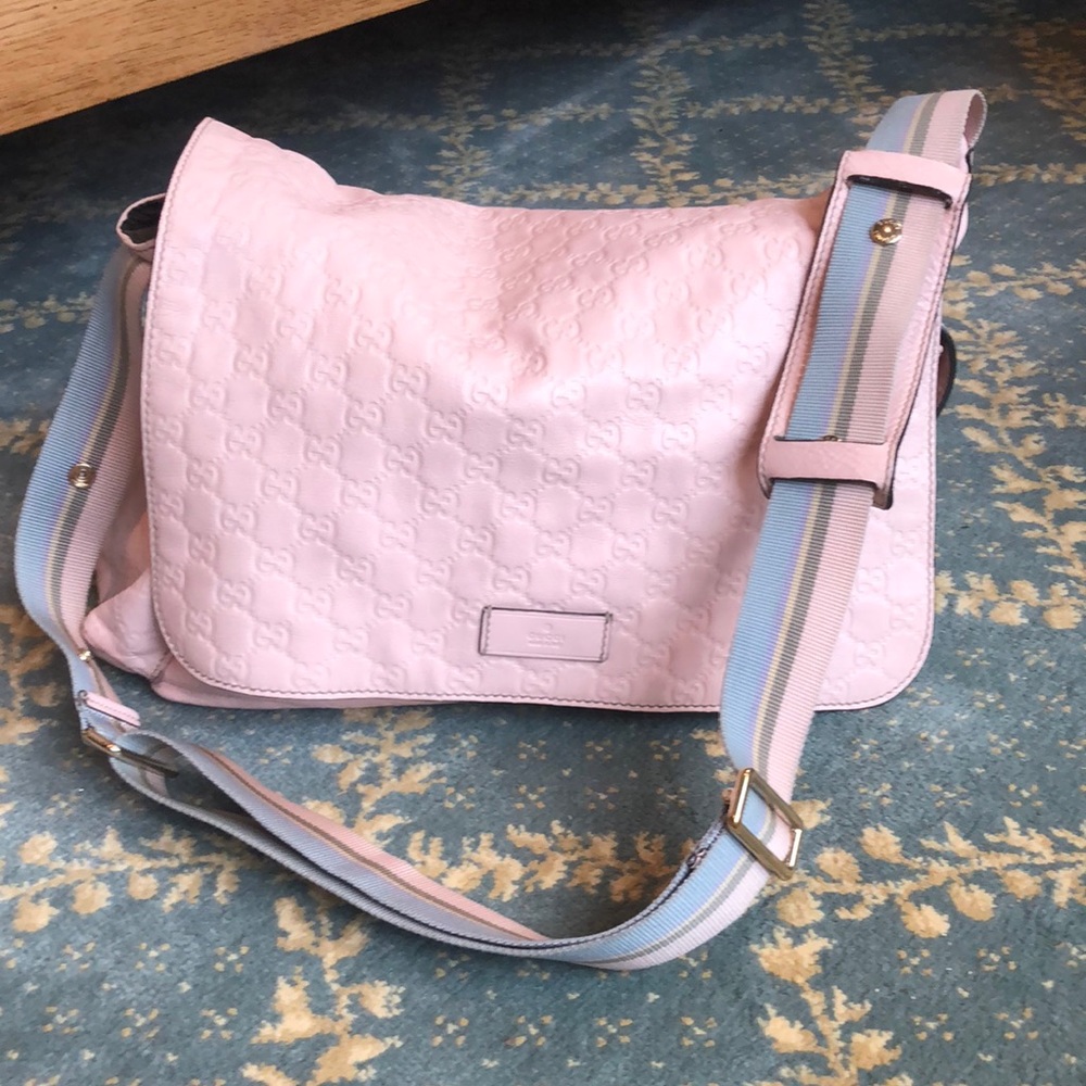 Gucci pink leather diaper bag